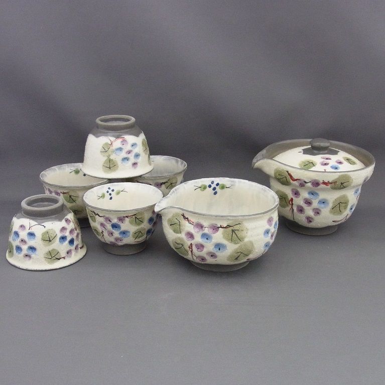 京焼 清水焼 景春窯 彫葡萄小茶器揃