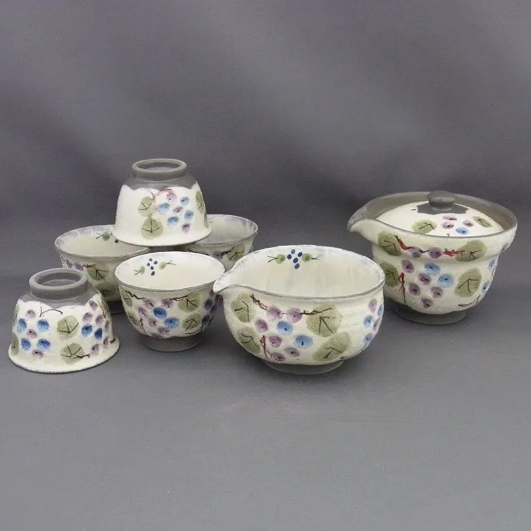 砥部焼 友澤波六造 手びねり 玉露 茶器揃 共箱 砥部焼 友澤波六造 手びねり 玉露 茶器揃 共箱