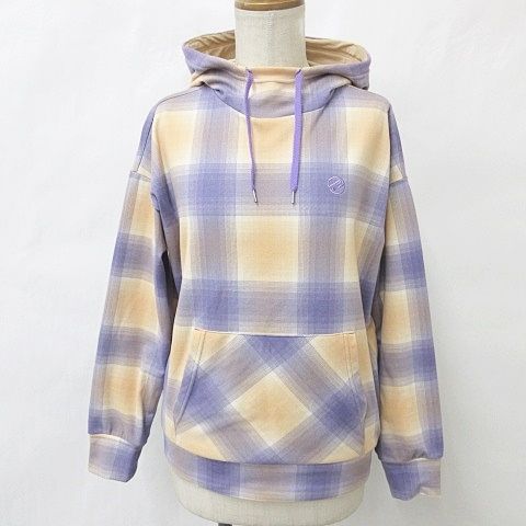 ロサーセン ROSASEN ゴルフ スポーツウエア パーカ 24AW フリース プルオーバー 長袖 フード チェック 刺繍 紫 オレンジ パープル M