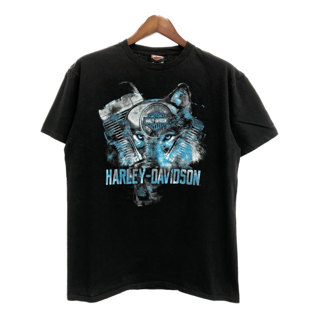 HARLEY DAVIDSON ハーレーダビッドソン 半袖Ｔシャツ モーターサイクル オオカミ ブラック メンズ L 古着 U0644