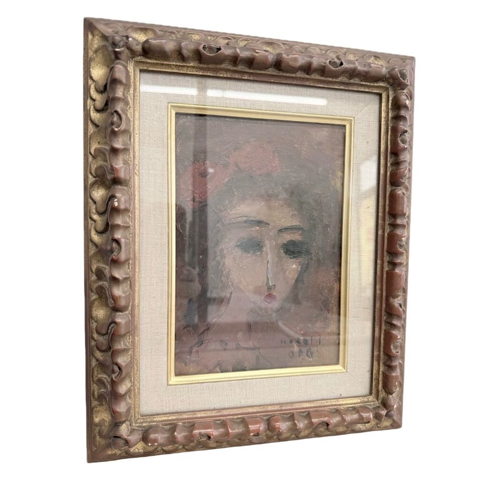 織田廣喜 織田広喜 タイトル不明 油彩 0号 直筆サイン 美術作品 額縁 人物 画三越百貨店画廊 R25J2