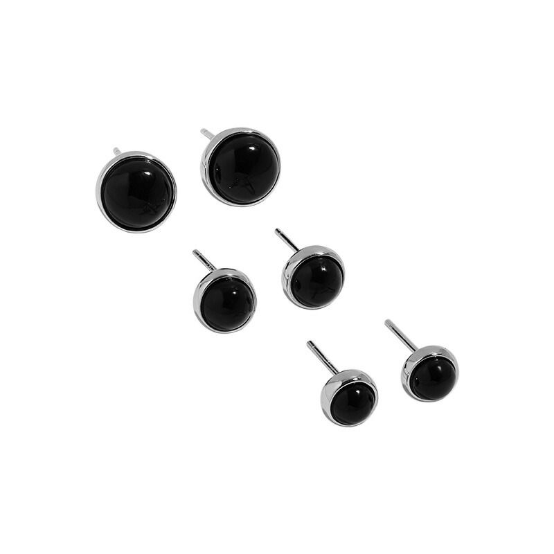 E046 ピアス イヤリング ブラック天然石 8mm 6mm 4mm 黒瑪瑙