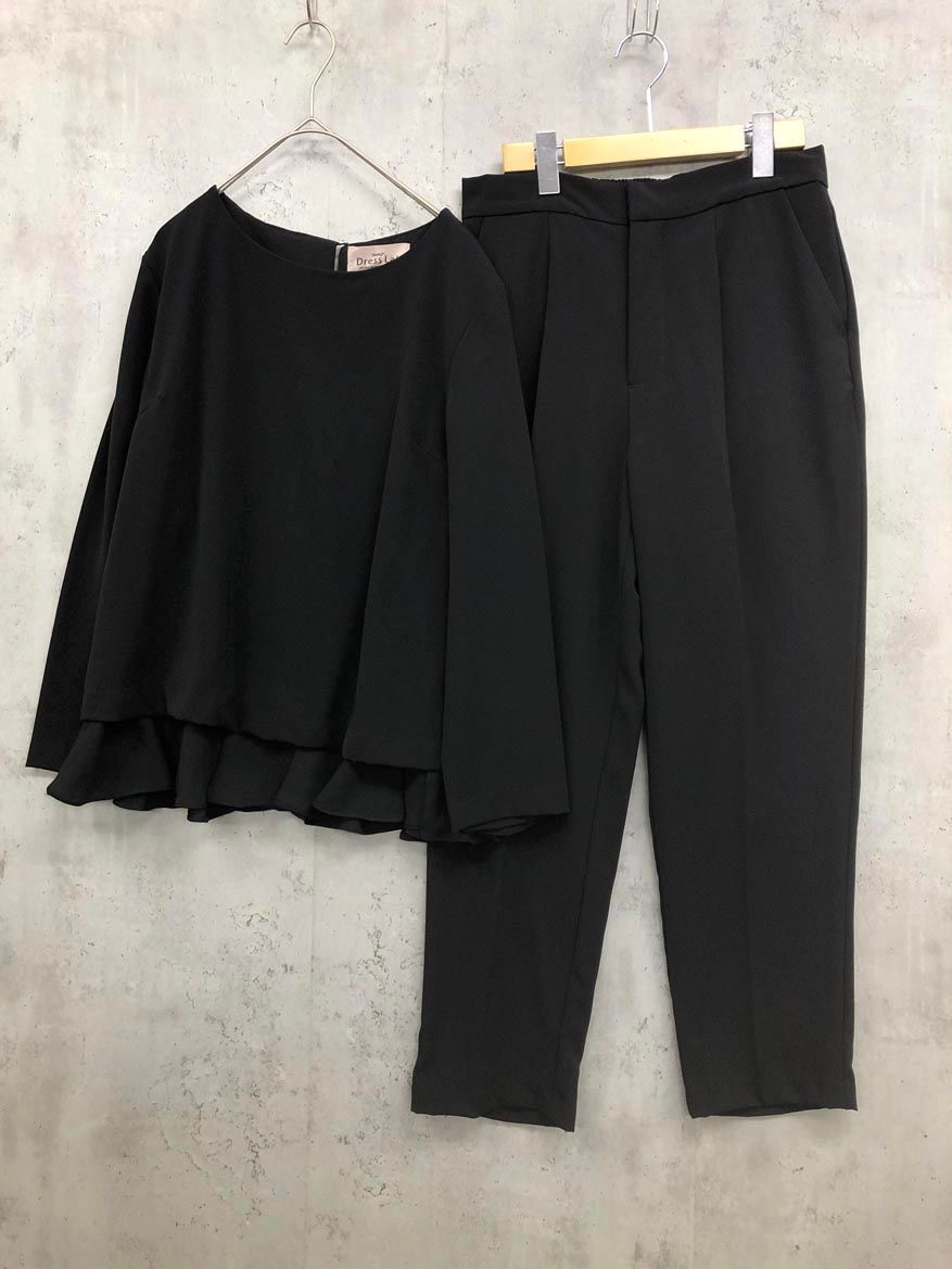 DRESS LAB ドレスラボ df0098 ウエスト切替ペプラムトップス テーパードパンツ セットアップ size2L|黒 ◎レディース