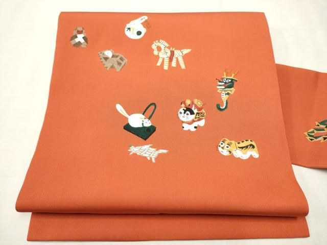 平和屋着物●塩瀬　九寸名古屋帯　手描き　十二支　正絹　逸品　CAAT8163hy 平和屋着物○塩瀬 九寸名古屋帯 手描き 十二支 正絹 逸品 CAAT8163hy