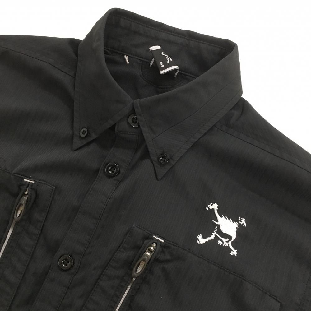 【美品】OAKLEY オークリー　スカル　長袖　ポロシャツ　ブラック OAKLEY オークリー 長袖 ポロシャツ 黒 スカル ハーフジップ 刺繍