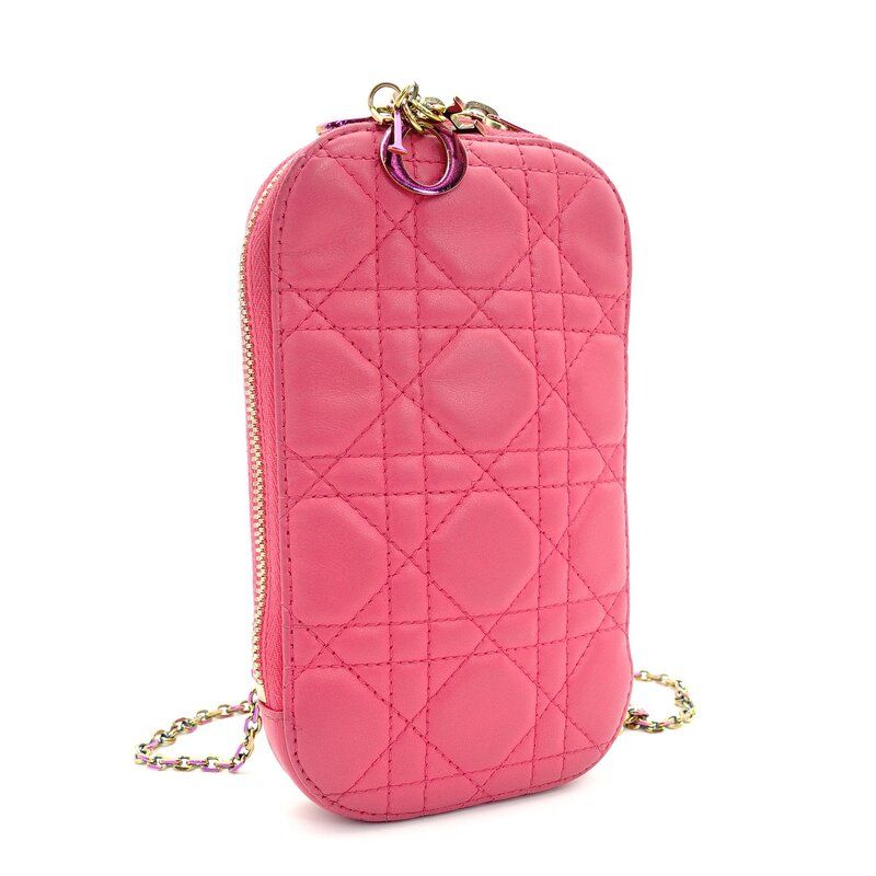 クリスチャン ディオール Christian Dior チェーン ショルダーバッグ フォンホルダー ピンク レザー 7-9-381