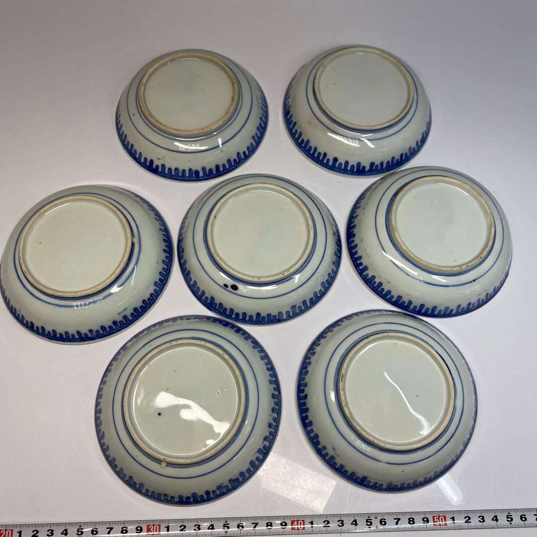 古伊万里 染付 草花図 膾皿 7客 トヒチ 東さ6-0618④ 古