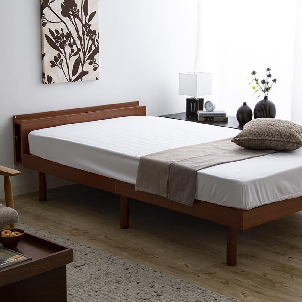 5つ棚・コンセント付きフロアベッド・ダブルコア (ウォルナット