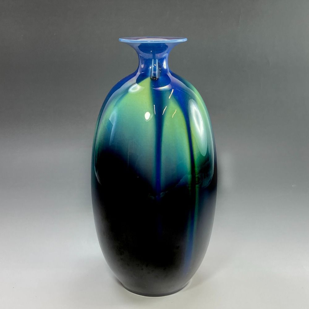 KUTANIYAKI 九谷焼 人間国宝 三代 徳田八十吉 作 耀彩耳付花生 陶磁器 _ 花瓶