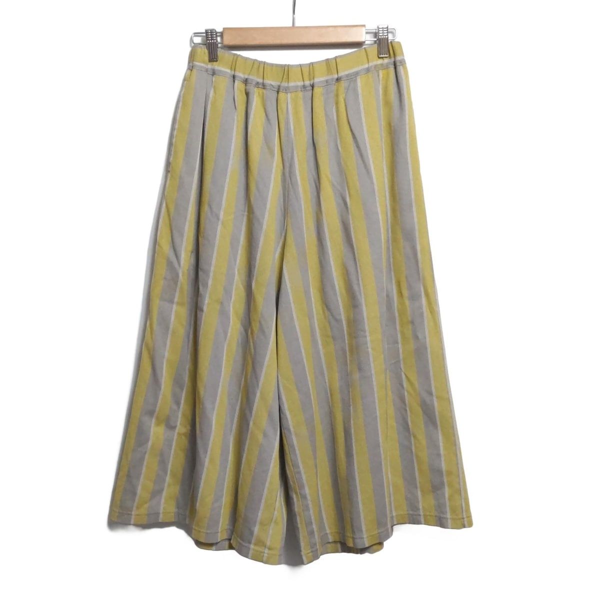Plantation プランテーション パンツ サイズM レディース - グレー×イエロー×白 クロップド 半端丈 ストライプ ウエストゴム