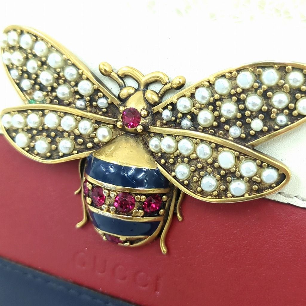 グッチ ト クイーン マーガレット 折り財布 レッド ネイビー ホワイト 蜂 GUCCI グッチ ト クイーン マーガレット 折り財布 レッド
