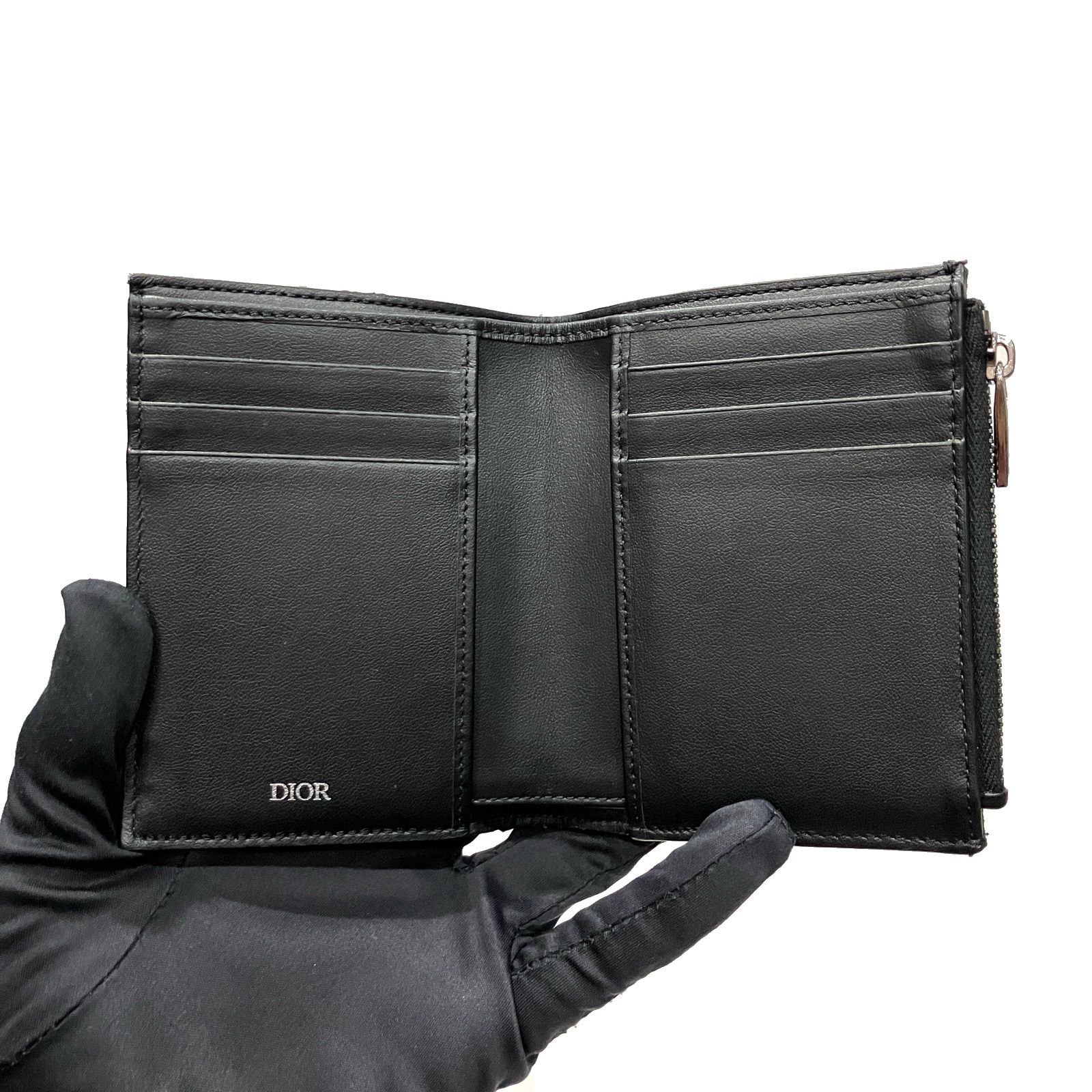 Dior ブラック 二つ折り財布 オブリークジャガード財布 ディオールオム