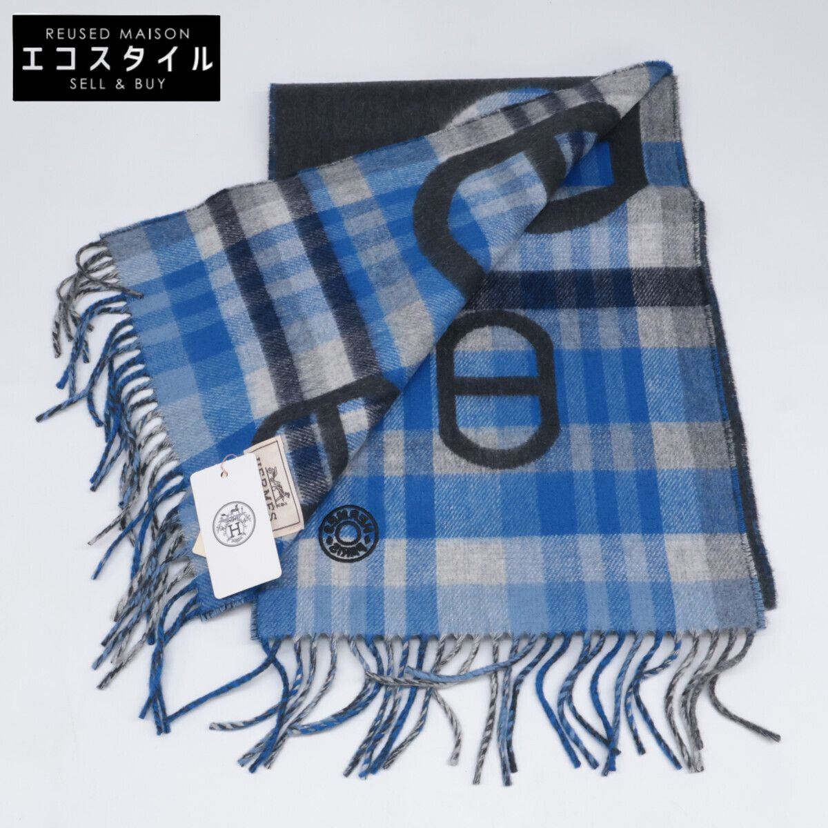 HERMES エルメス タータン マイヨン カシミヤ フリンジ