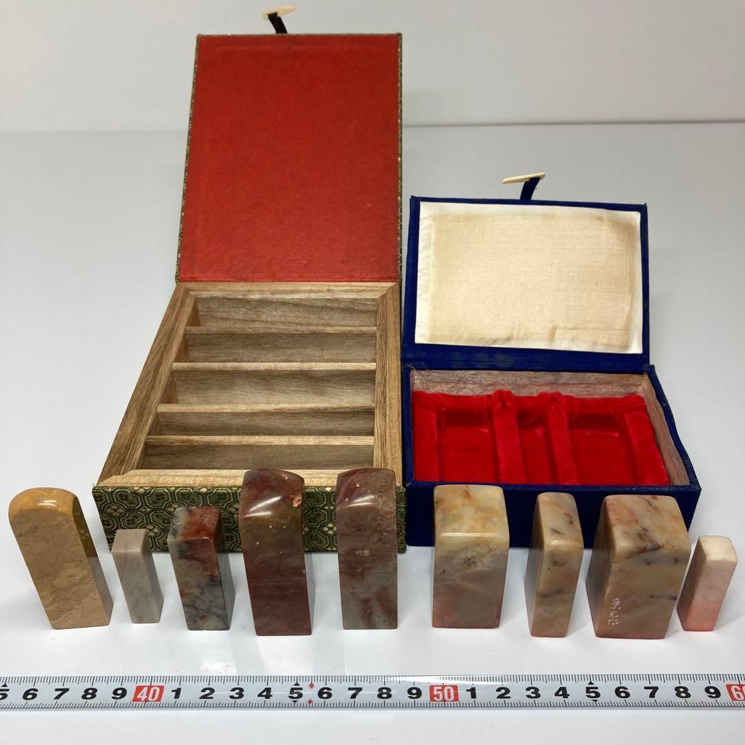 中国美術 寿山石印材9点 共箱 424g タトサ 東K5-0715