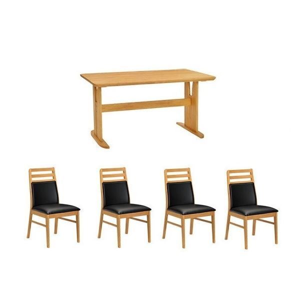 ダイニング 5点セット ダイニングテーブルセット チェア 肘無チェア テーブル幅135cm 木製 ブラッシング加工 ナチュラル NA 組立品 代引不可
