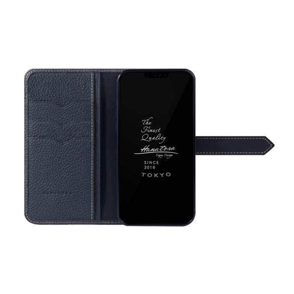 [HANATORA] iPhone 14 ケース 手帳型 本革 スマホケース マグネットなし 紺