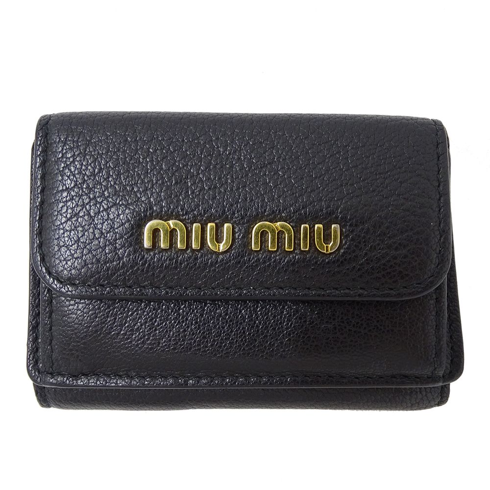 ミュウミュウ MIUMIU 財布 レディース ブランド 三つ折り財布 レザー ブラック 黒 お出かけ おしゃれ 大人 小さめ シンプル コンパクト