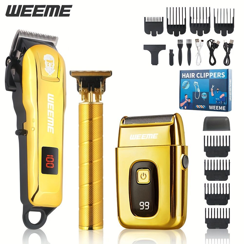 WEEME メンズ電動グルーミングキット：USB充電式ヘアクリッパー、シェーバー＆ヒゲトリマー3点セット - サロン品質のカットに最適、ハロウィンギフトに理想的、WEEME