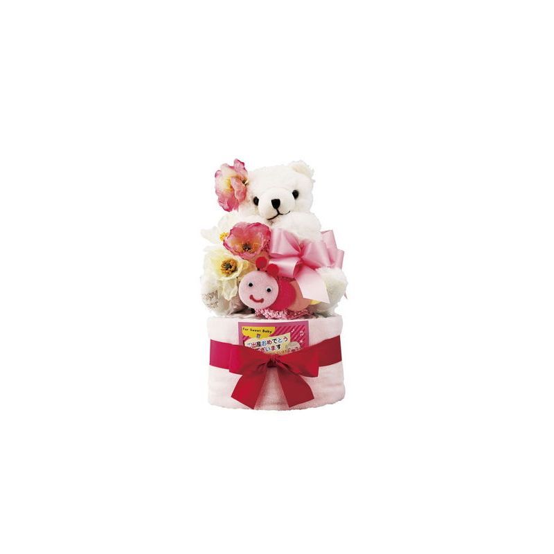 ホワイトベアおむつケーキ1段 ピンク (T-2025-4500P) - メルカリ