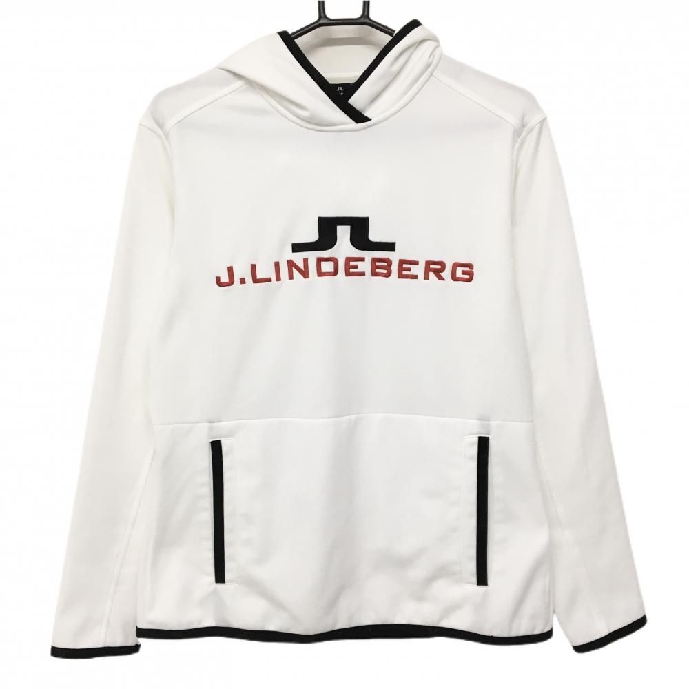 ジェイリンドバーグ パーカー 白×黒 フロントロゴ 裏微起毛 メンズ M