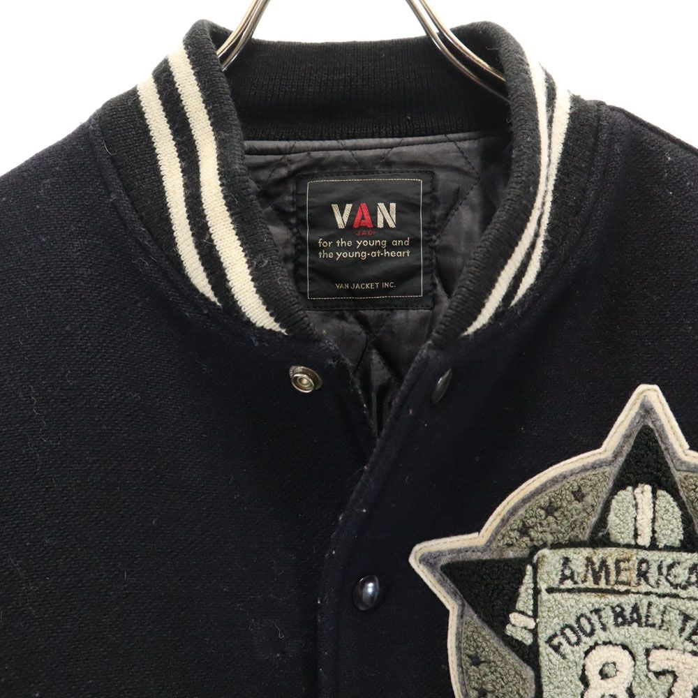VANJACKET メンズ スタジャン アーチロゴ L相当/希少✨ VAN JACKET スタジャン アーチロゴ 黒 牛革