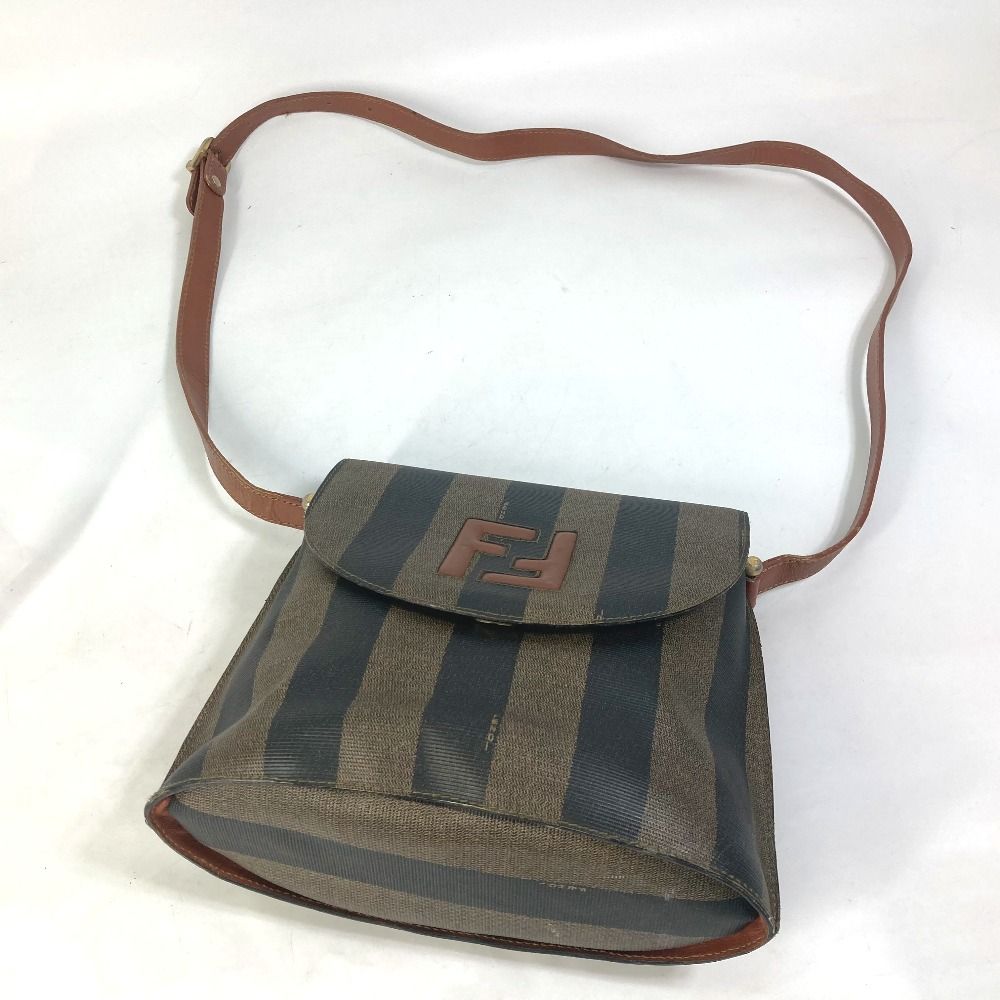 FENDI ペカン　ショルダーバッグ　レザー　PVC ロゴ　FF FENDI ペカン ショルダーバッグ FFロゴ PVC レザー ブラウン