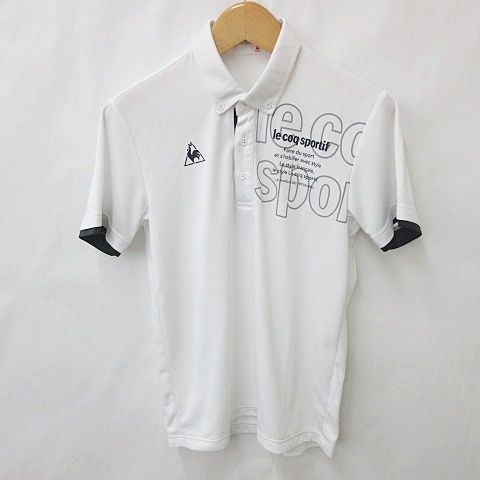 ルコックスポルティフ le coq sportif ゴルフ スポーツウエア ポロシャツ ボタンダウン プリント 白 ホワイト 紺 ネイビー L