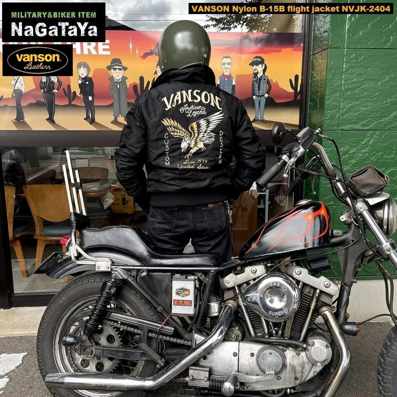 VANSON バンソン ロゴ刺繍 中綿入り ナイロン生地 B-15B ボア付フライトジャケット ブラック XLサイズ NVJK-2404 アウター バイカージャケット