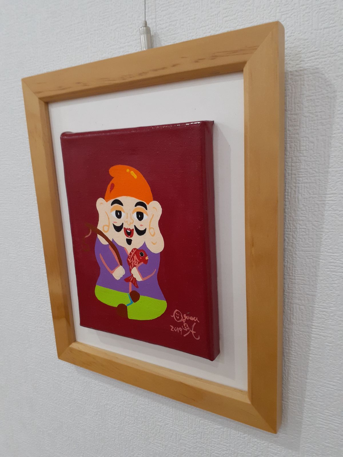 ハッピー恵比寿様　画家　小楠アキコ作品　色紙サイズ　額付き ハッピー恵比寿様 画家 小楠アキコ作品 色紙サイズ 額付き ハッピー