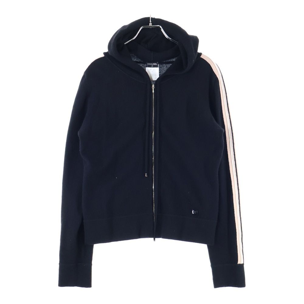 CHANEL シャネル 03AW ココマーク カシミヤニット サイドライン ジップアップ パーカー フーディー ブラック|ピンク P21859V01366