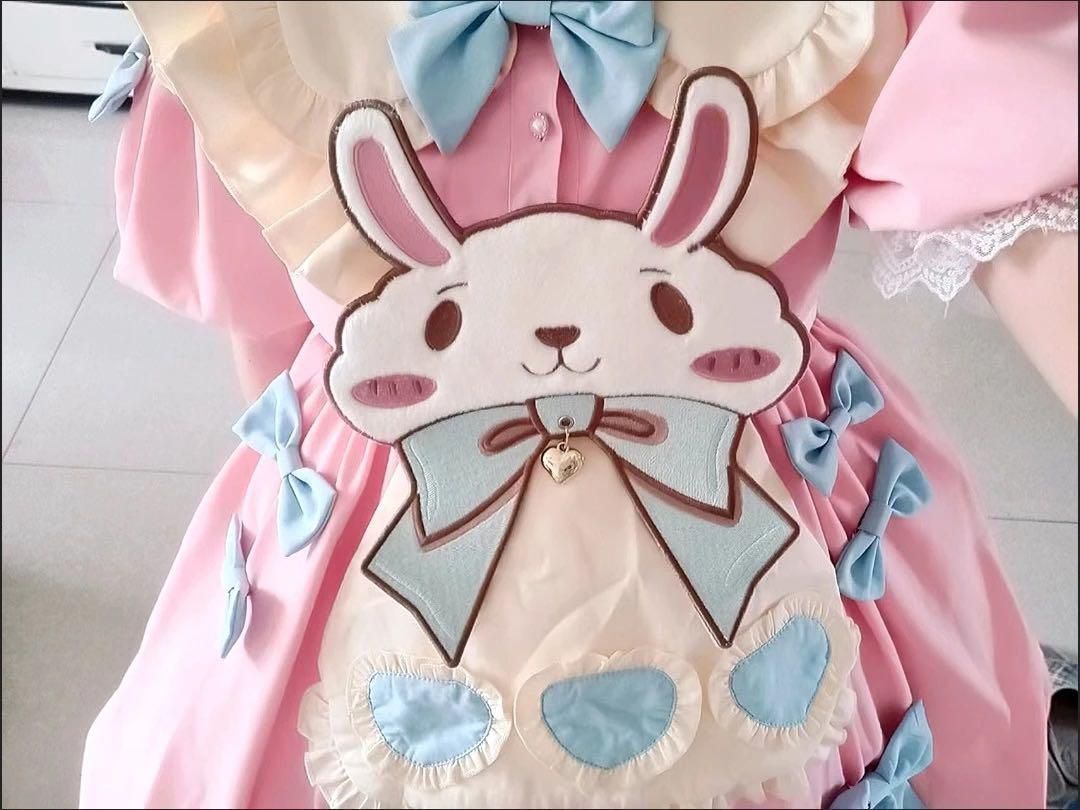 ロリータ 半袖ワンピース かわいいウサギ ジャンパースカート 甘