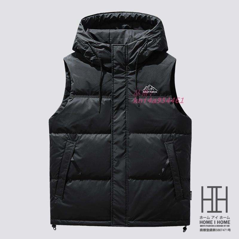 メンズ ダウンベスト 大きい 配色 フード付き 切り替え 保温 スタッフ アウトドア ダウンジャケット 防寒 刺繍入り ワンポイント おしゃれ 作業 防風 kni4a954461 KANDAIZUMI_COM