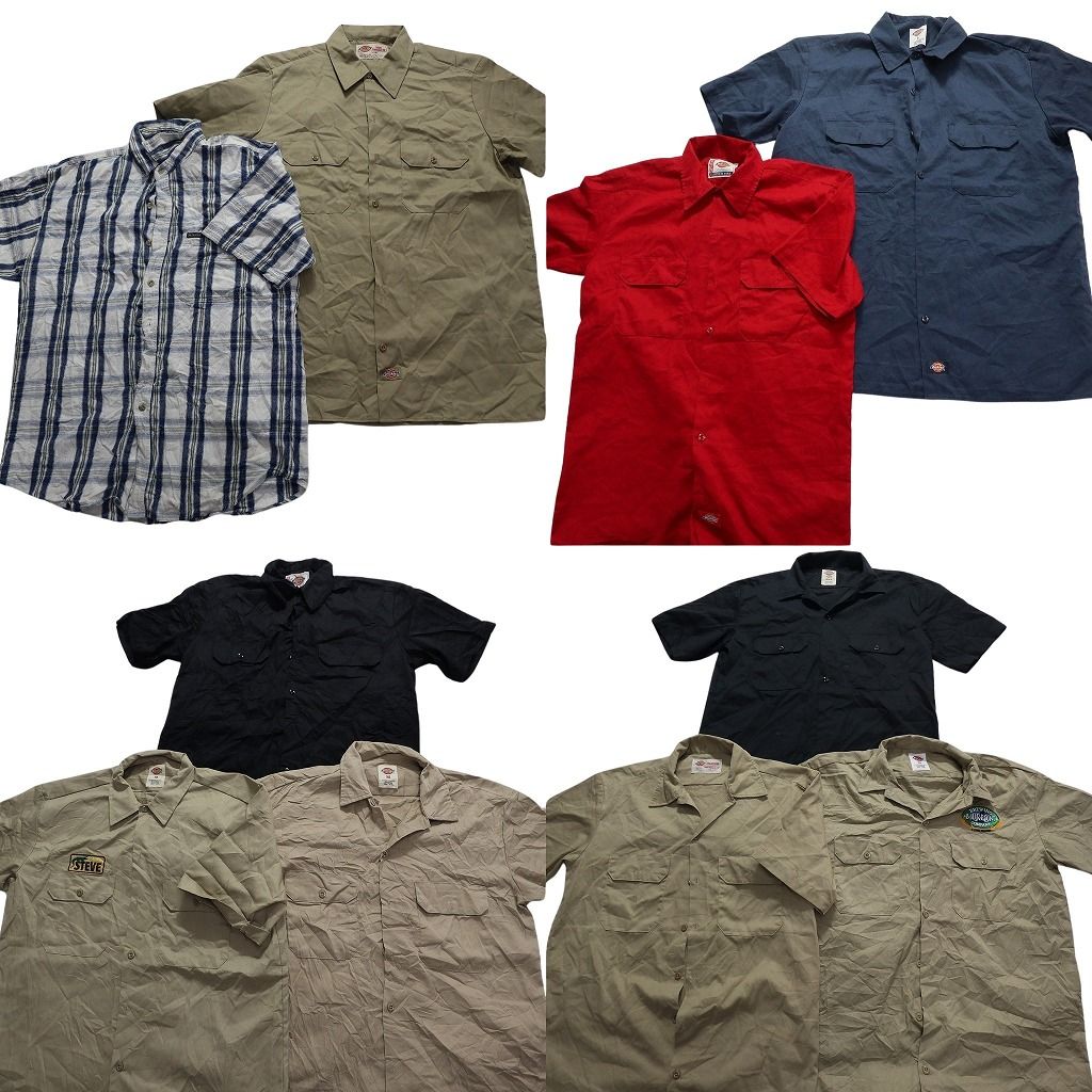 古着卸 ディッキーズ Dickies 半袖シャツ 10枚セット メンズ M |L ワッペン マドラスチェック ダブルフラップ 古着 NA3101
