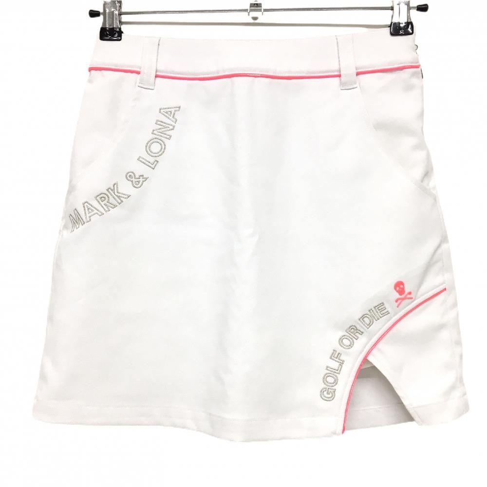 美品】マークアンドロナ スカート 白×蛍光ピンク スカル 内側