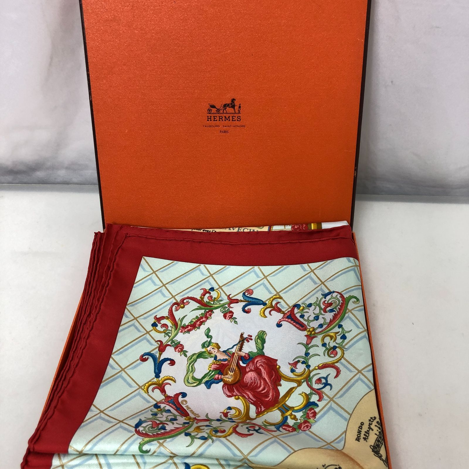 ゆ*め様 エルメス ‼️ザルツブルクのスカーフ❣️希少‼️モーツァルト尽くし❣️ 未使用に近い】HERMES エルメス 大判スカーフ モーツァルトの