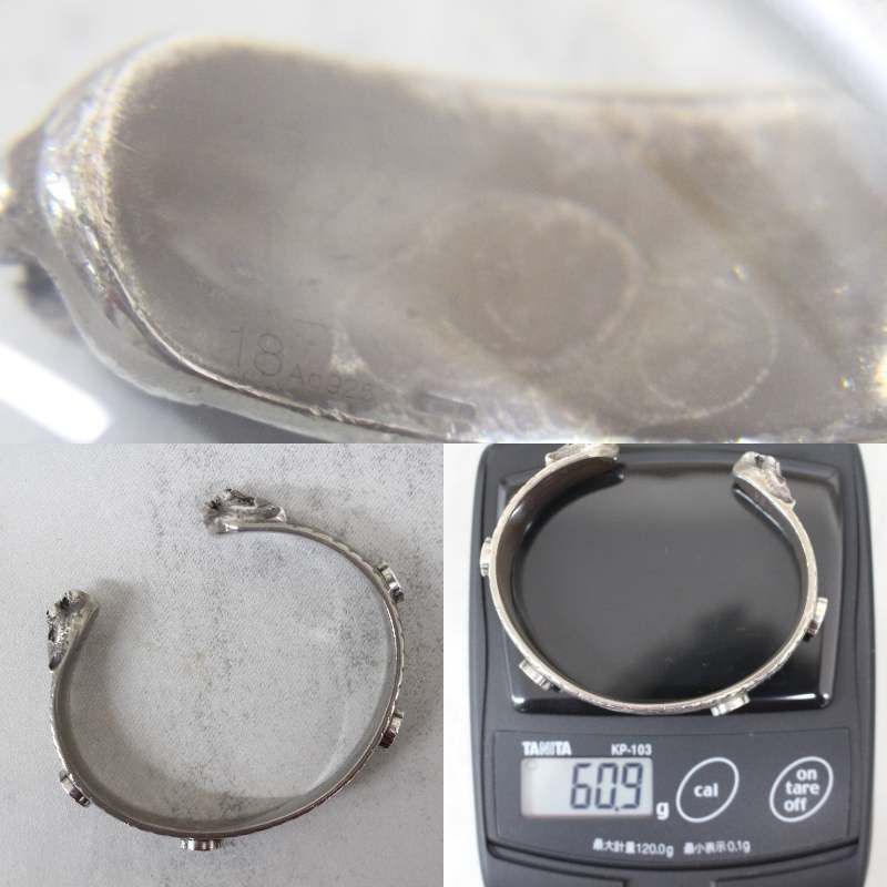 S449)GUCCI キャットヘッド 925 アメジスト バングル シルバー