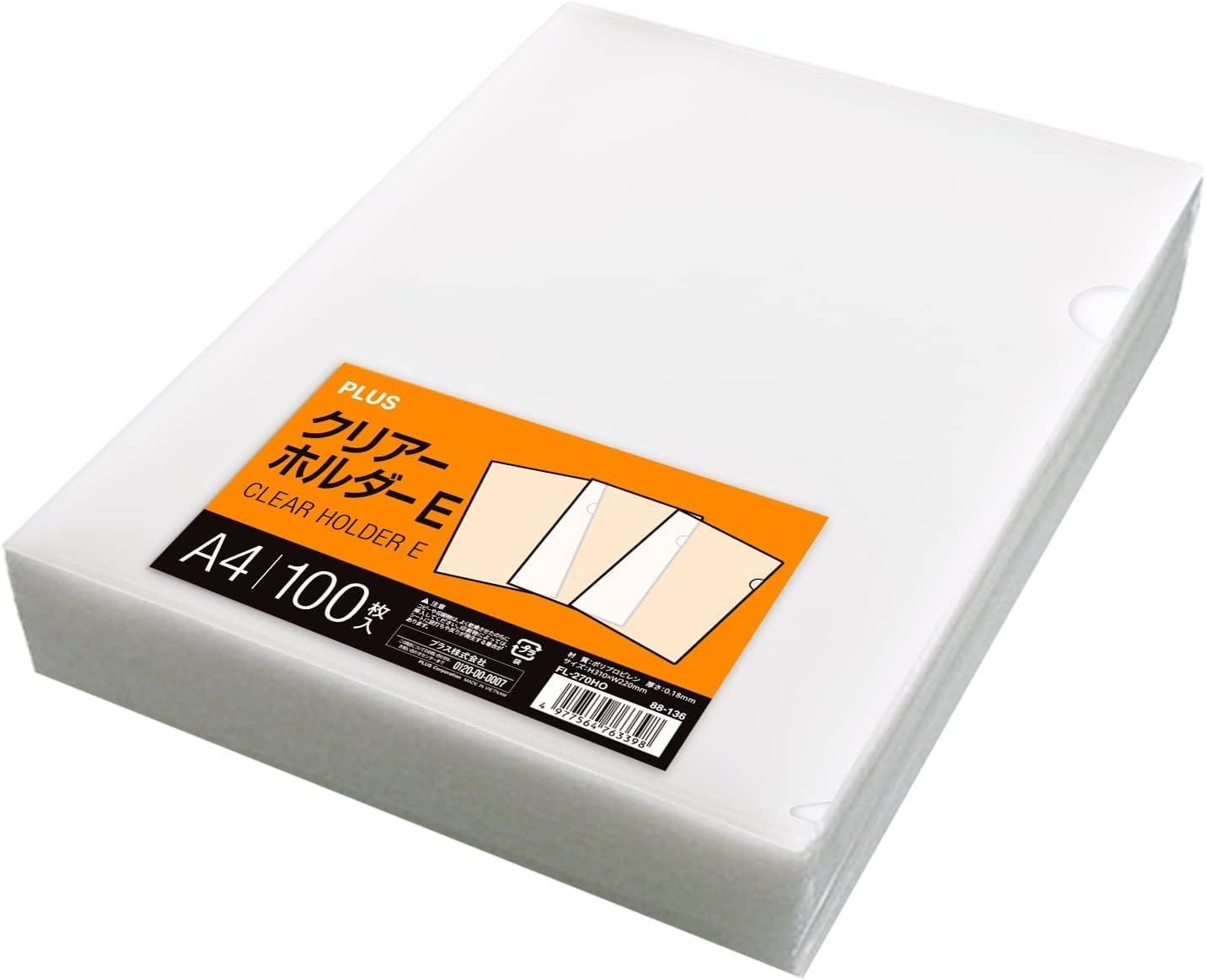 新着商品 E クリアホルダー A4 100枚 0 18mm クリアファイル 透明 乳白 クリアー プラス FL 270HO 88 136