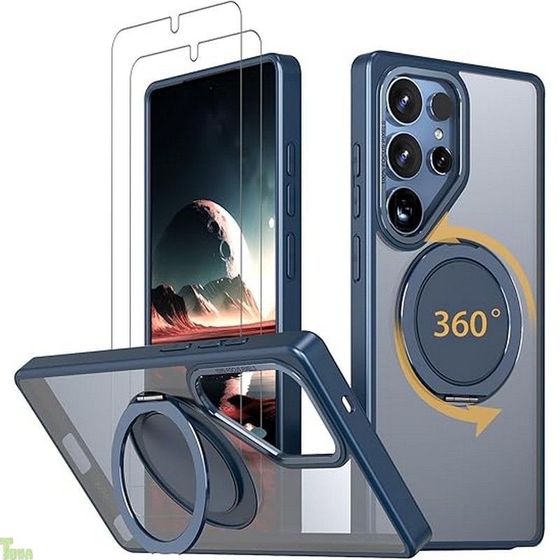 HCXLYP Samsung Galaxy S25 Ultra ケース MagSafe対応 多機能360度回転スタンド 縦横両対応 リング N52マグネット搭載 ワイヤレス充電対応 米軍MIL規格 耐衝撃性 ギャラクシー S25 ウルトラ ケース ブルー