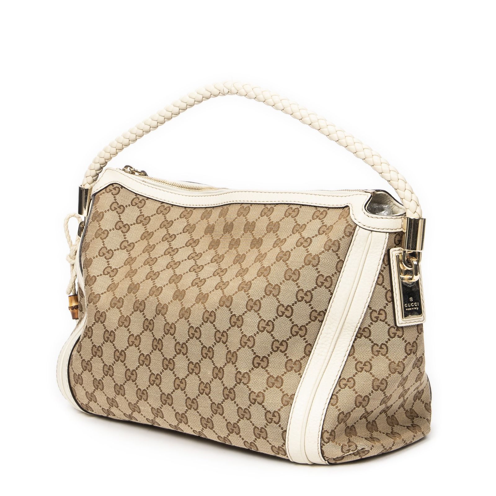 GUCCI グッチ中 ベラ ホーボーアイボリー ベージュGGキャンバスA