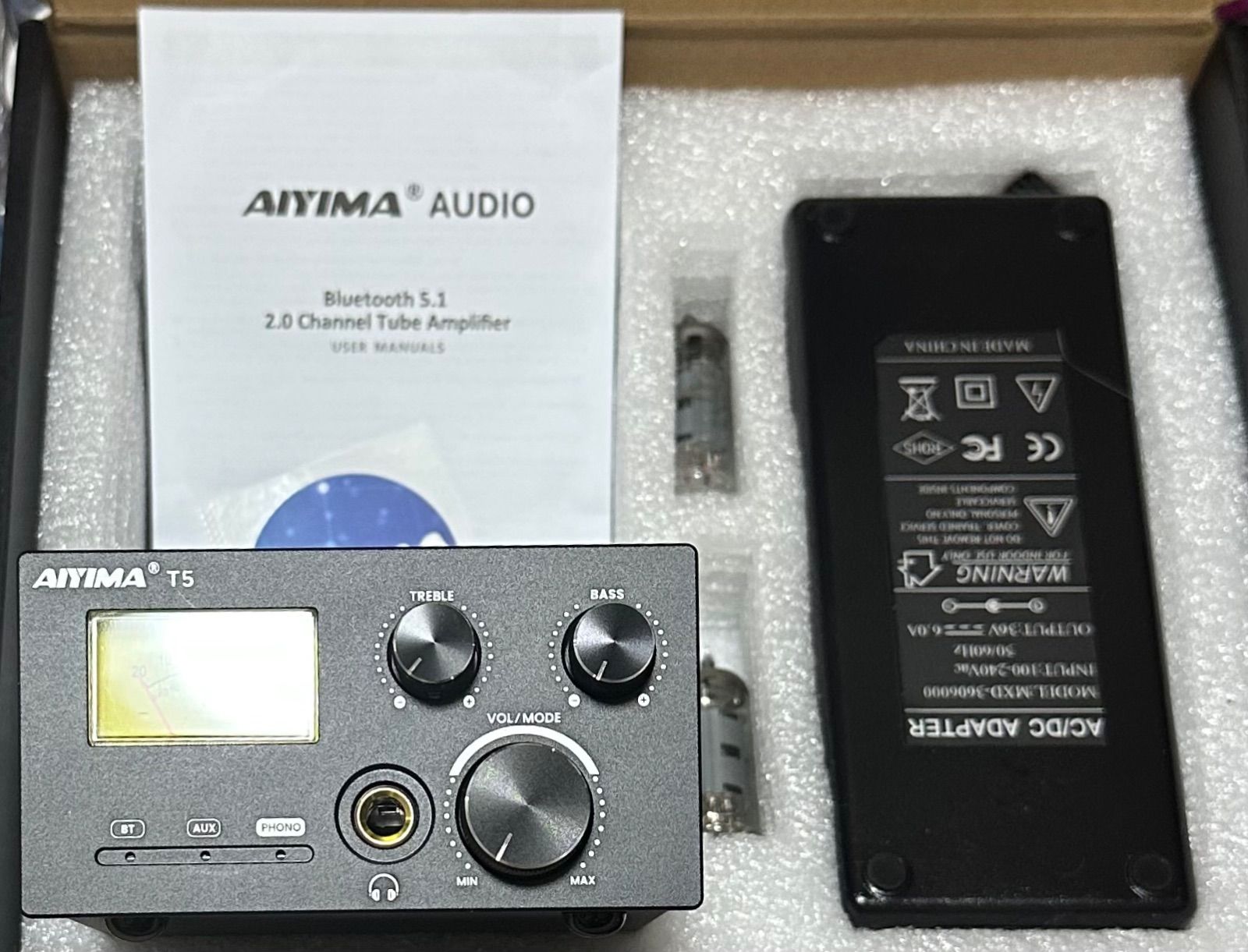 AIYIMA TUBE-T5 Bluetooth 5.0 320W 真空管フォノターンテーブルアンプ