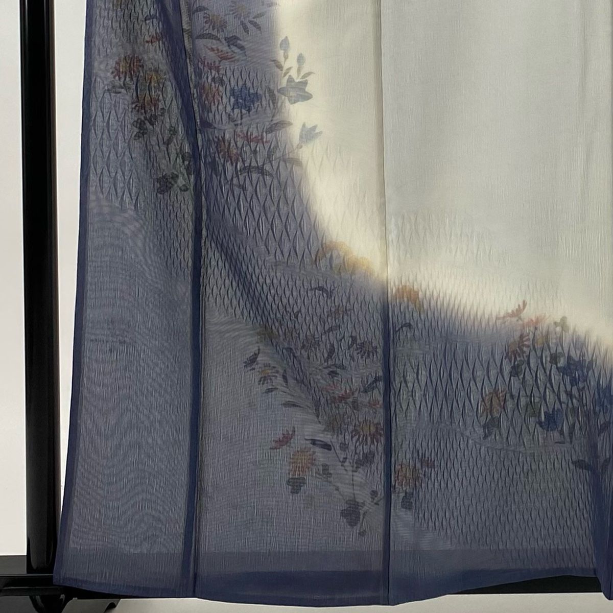 訪問着 身丈160cm 裄丈63.5cm S 紗絽袷 草花 秋草 染め分け ぼかし 紺色 正絹 秀品