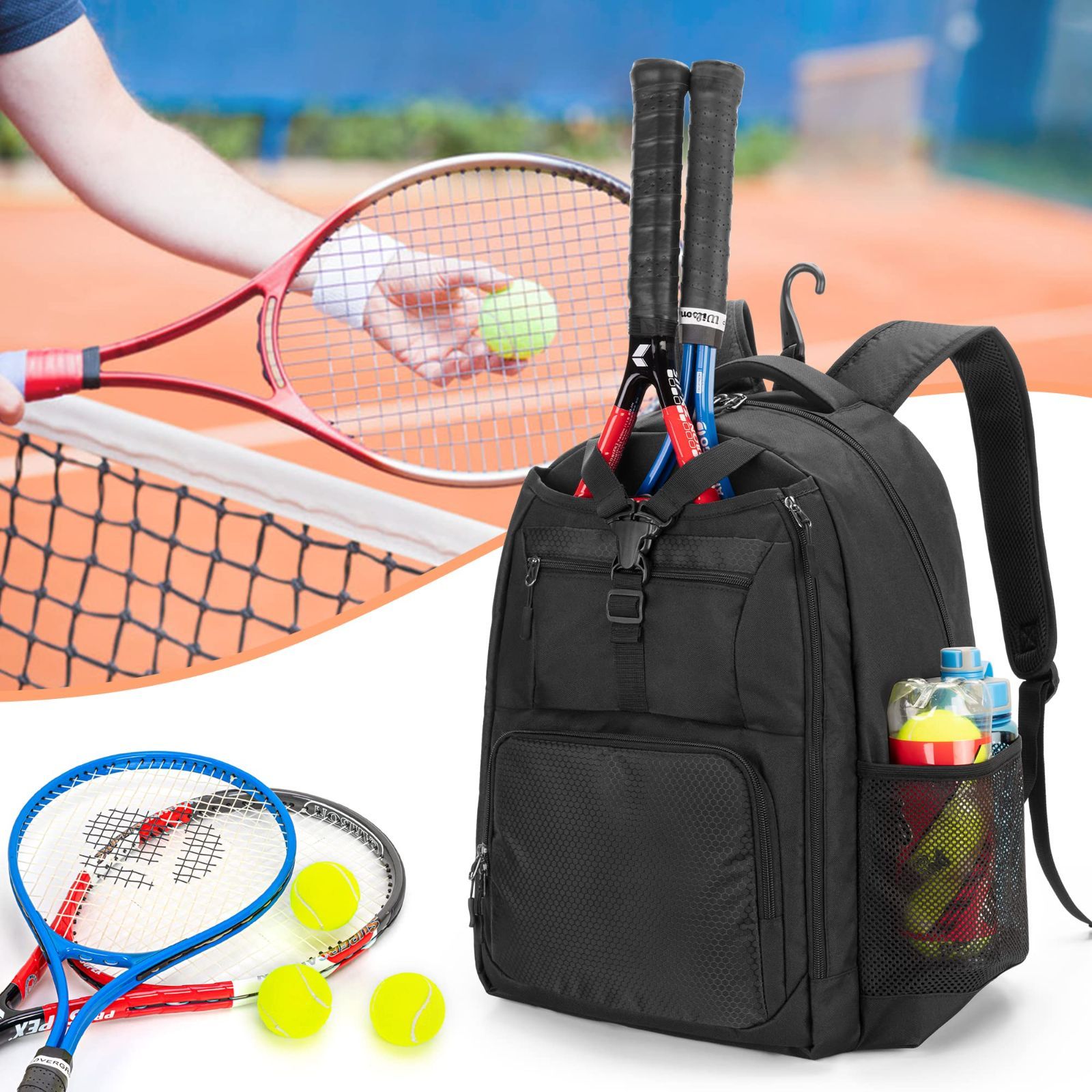 【色: Gray】DSLEAF テニスバッグ 2本用 テニス リュック 靴収納付
