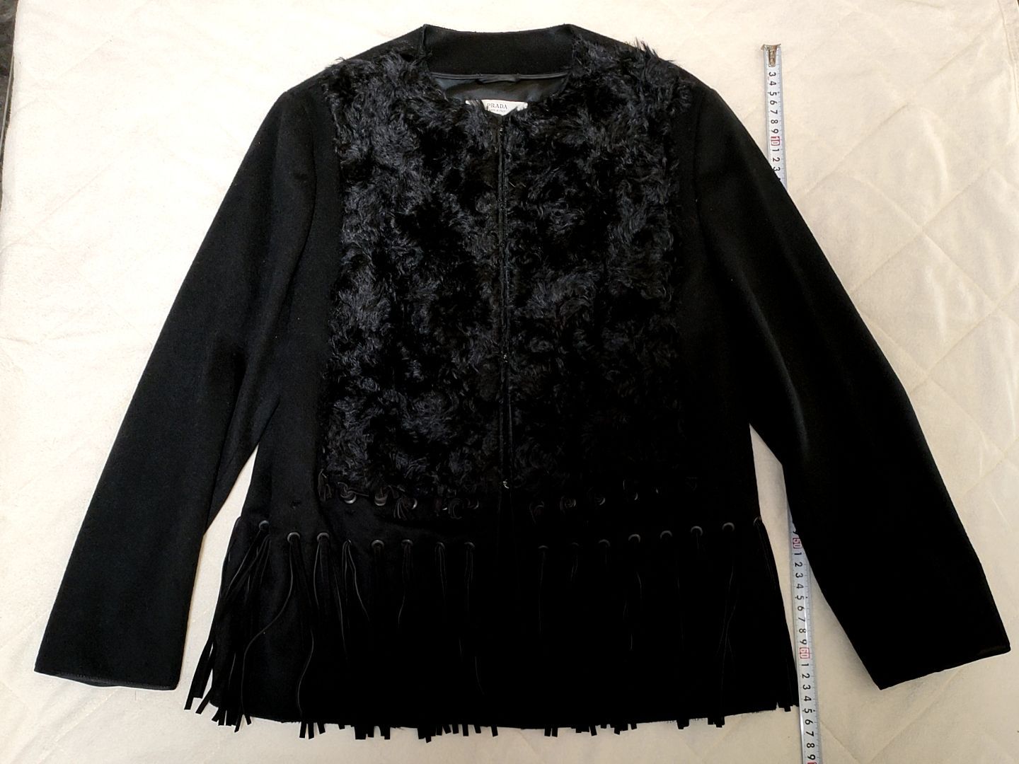 PRADA ジャケット ブラック 38 PRADA - PRADA プラダ ダウンジャケット 38 ノーカラー 黒 三角