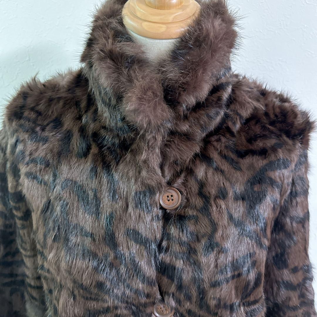 極美品】ミンクファーコート 毛皮 ブラウン 豹柄 ヒョウ ゼブラ柄 高級