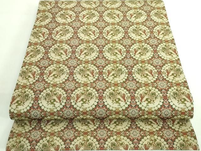 平和屋着物□極上 龍村美術織物 九寸開き名古屋帯 獅子狩文錦 逸品  