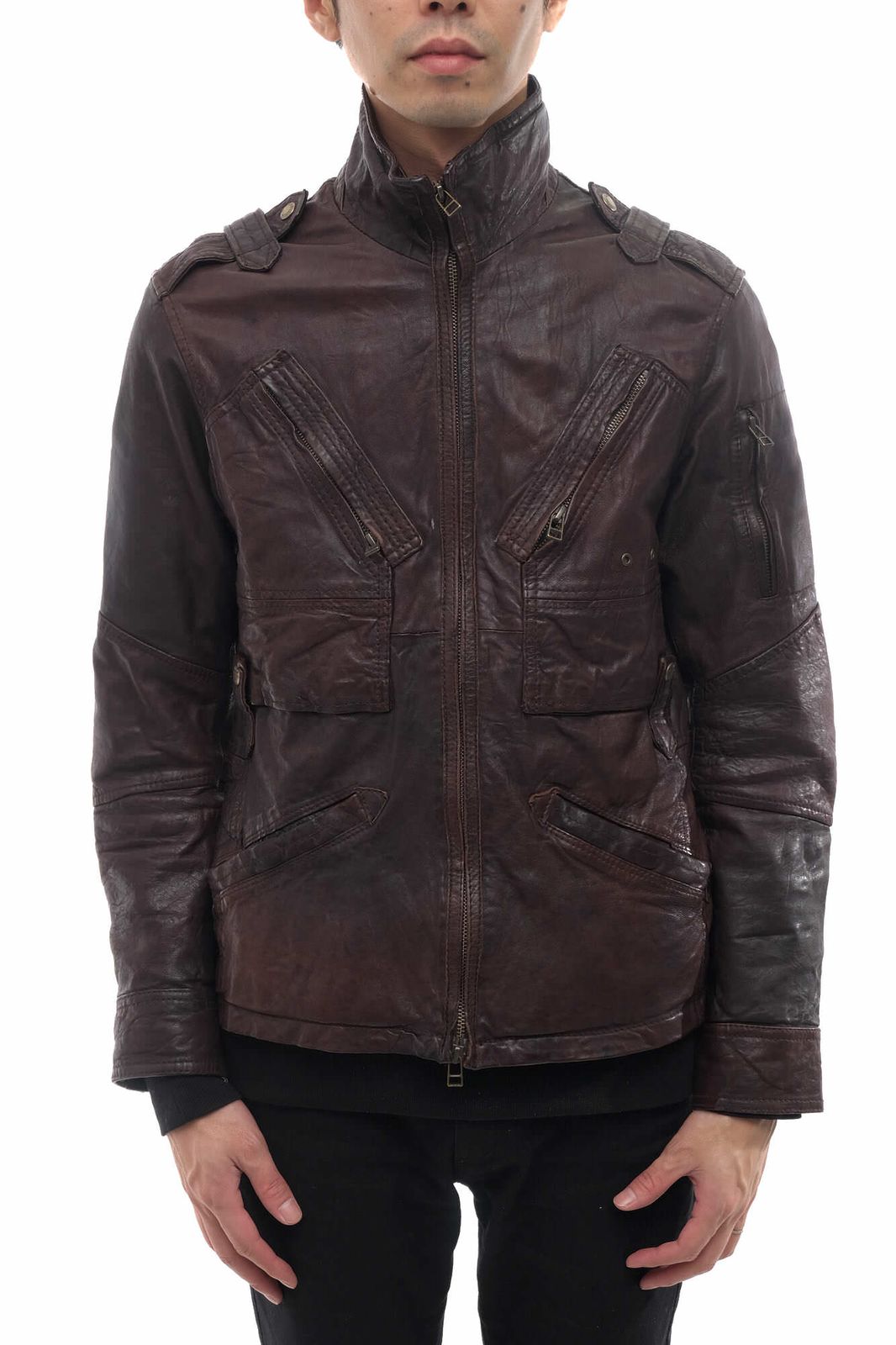 アヴィレックス／AVIREX シングルライダース ジャケット JKT アウター メンズ 男性 男性用レザー 革 本革 ダークブラウン 茶 ブラウン  6121007 ヴィンテージ加工
