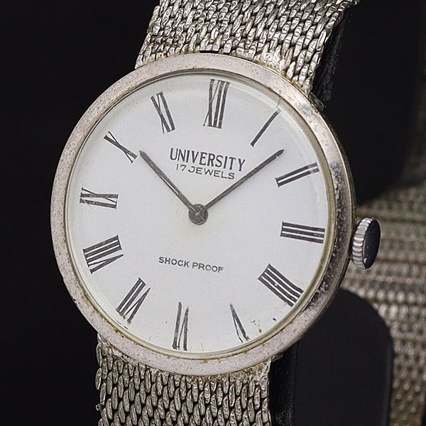 ユニバーシティ 手巻き ラウンド ローマン アンティーク 17石 白文字盤 メンズ腕時計 Stu