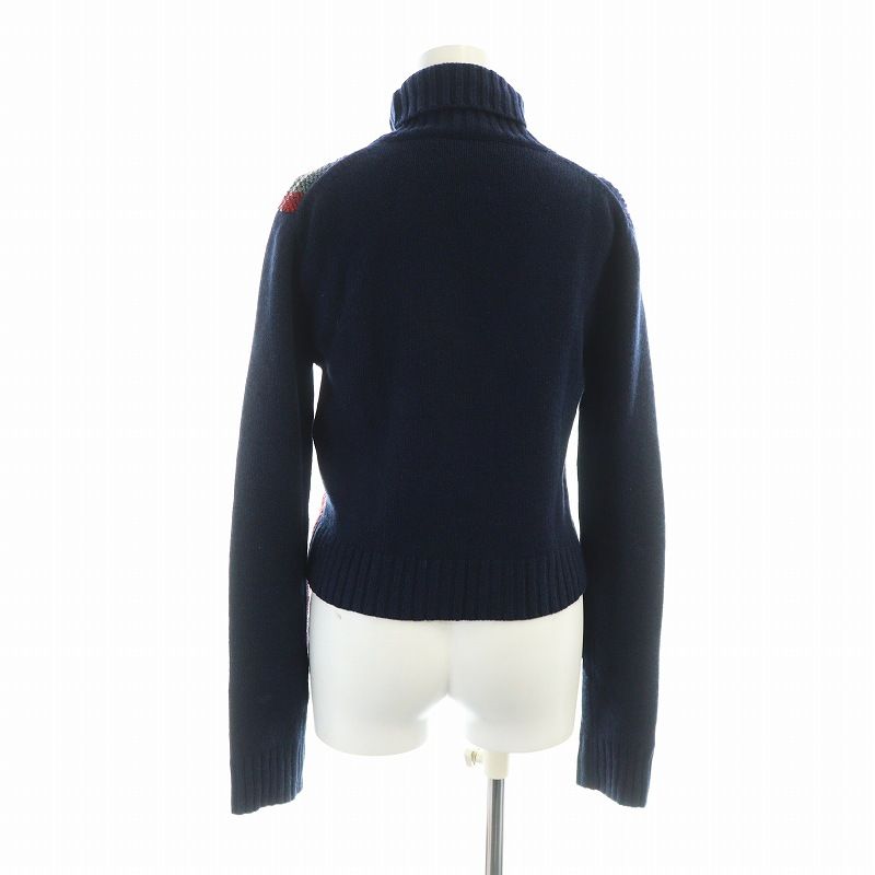 クリスチャンディオール Christian Dior ニット セーター 長袖 チェック柄 ロゴ タートルネック フリンジ 絹混 シルク混 34 XS クリスチャンディオール Christian Dior ニット セーター 長袖