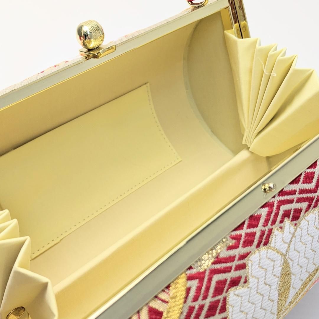 草履バッグセット 振袖用帯地 白×金 三枚芯 S/M/L/LL