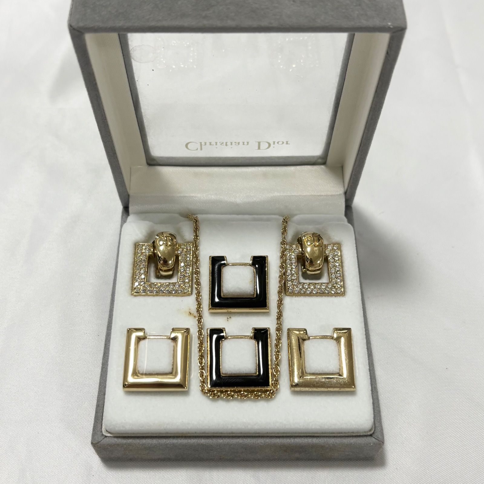 【極美品】Dior イヤリング ネックレス CD ロゴ ストーン セット 送料無料】Christian Dior/クリスチャンディオール/ネックレス